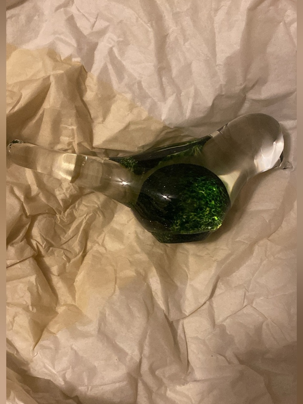 Handblown Glass Bird Paperweight with Green Core from Norway